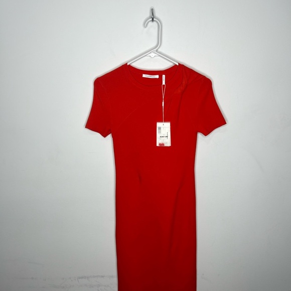 Helmut Lang Twist Asymmetric T-Shirt Dress Poppy Red Women’s XS - Picture 1 of 7